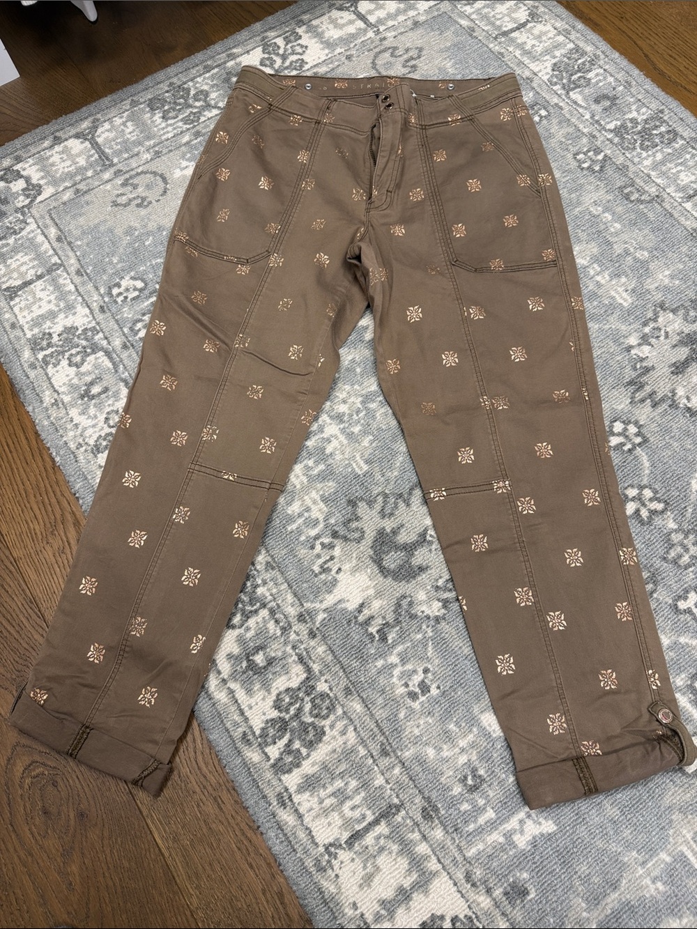 White House Black Market Brown Cargo Pants with Light Floral Motif - Picture 2 of 10